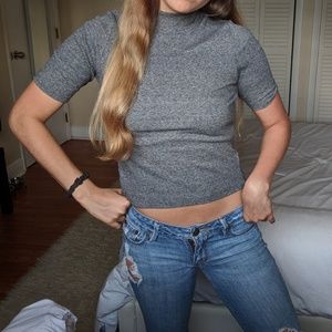 Grey Ribbed Mock-Turtleneck